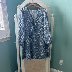 Blue Floral Dress with White Pattern